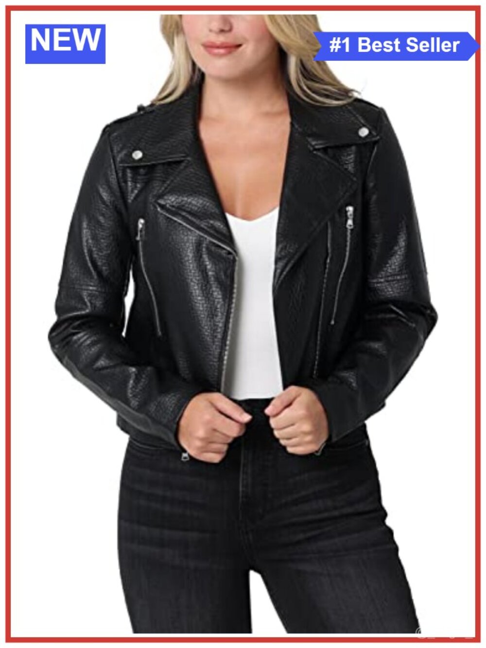 Faux Leather Moto Jacket Zip-Up Long Sleeve Regular Fit Fall Layer